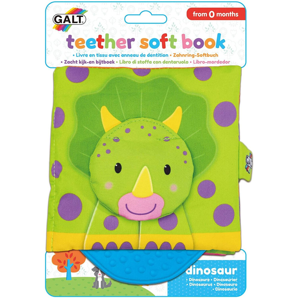 Galt Toys, Teether Soft Book - Dinosaur, Baby Teether & Soft Book Toy, Ages 0 Months Plus