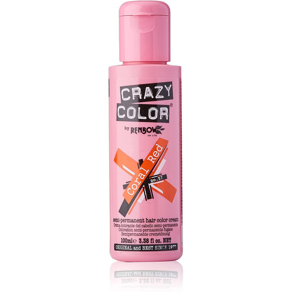 Renbow Red,Cream Crazy Color Semi Permanent Hair Color Cream Coral Red No.57 100Ml