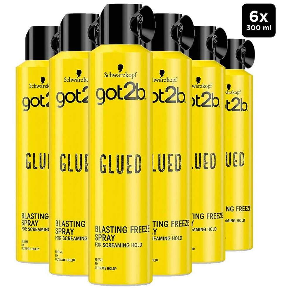 Schwarzkopf got2b Glued Hairspray, Blasting Freeze Spray with Extra Strong Hold, Multipack 6 x 300 ml