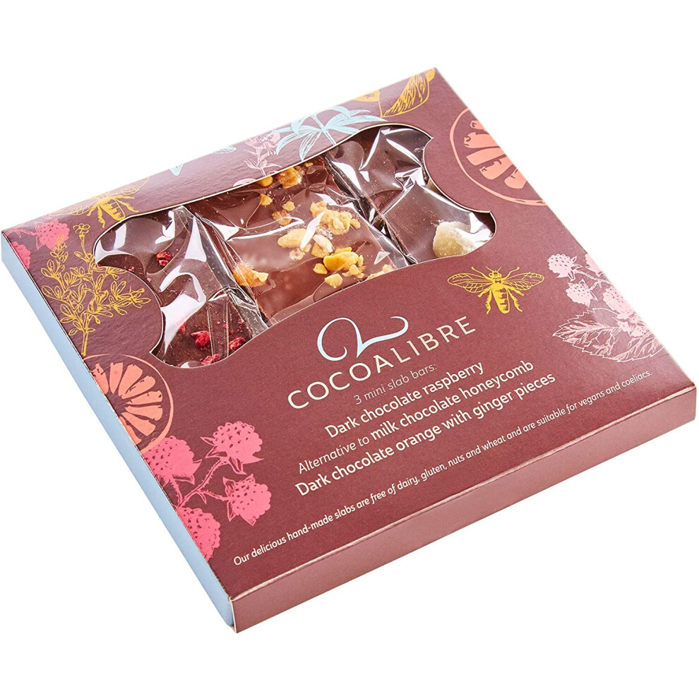 Cocoa Libre - Dairy Free, Vegan, Mini Slab Selection Box, Raspberry, Honeycomb and Orange & Ginger 120g