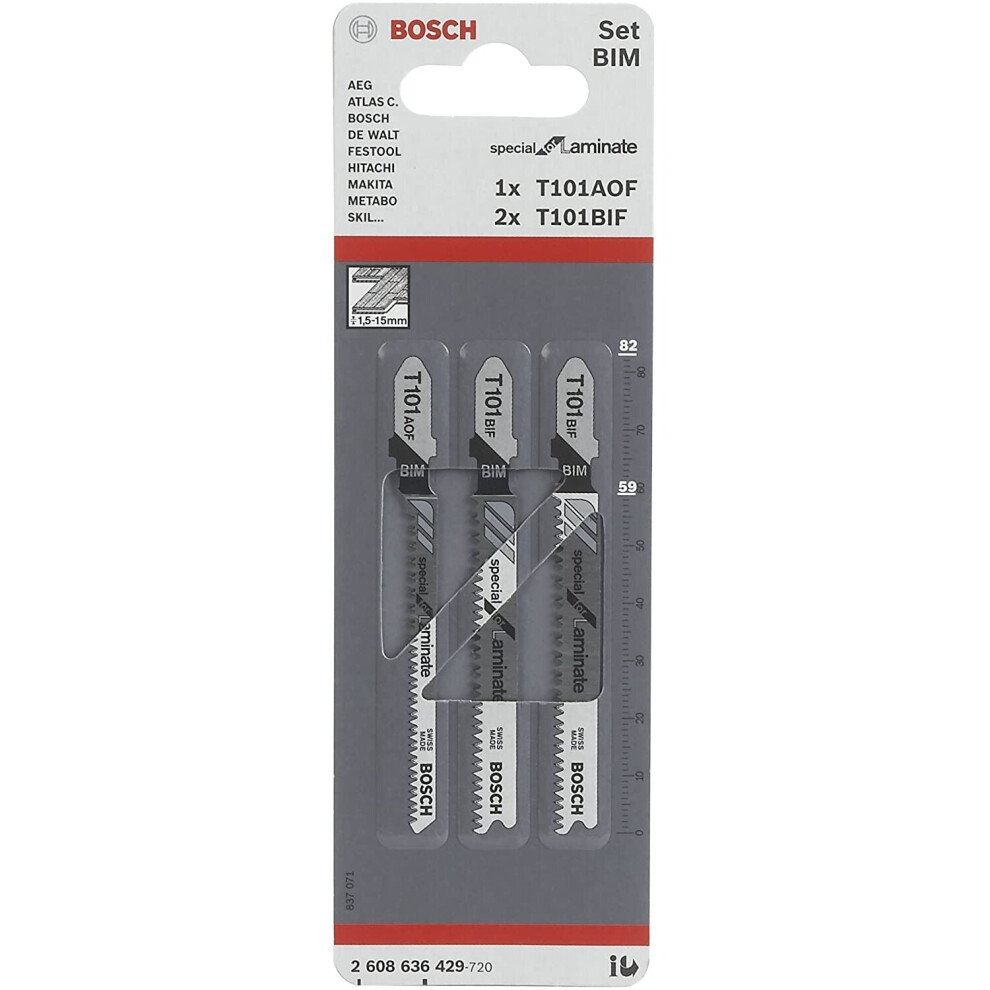 Bosch 2608636429 Laminate Jigsaw Blades, 2 X T101 Bif, 1 X T101 Aof