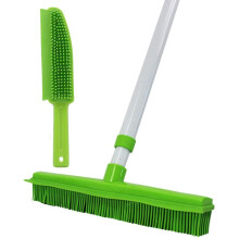 GLOYY Long Handled 150cm Push Broom with Soft Rubber Bristles Squeegee Edge Use for Pet Cat Dog Hair Perfect for Cleaning Hardwood Vinyl Carpet
