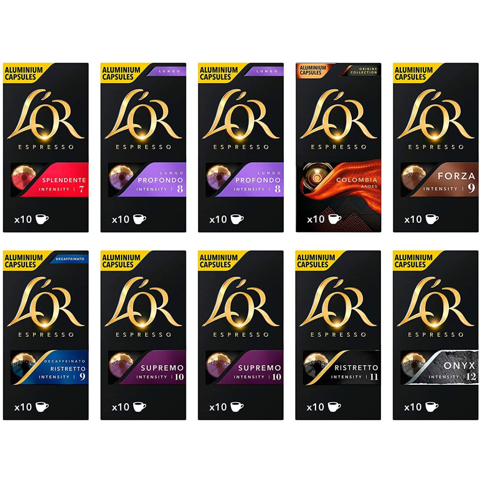 L'OR Espresso Variety Pack Nespresso Compatible Coffee Pods (Pack of 10, Total 100 Coffee Capsules)