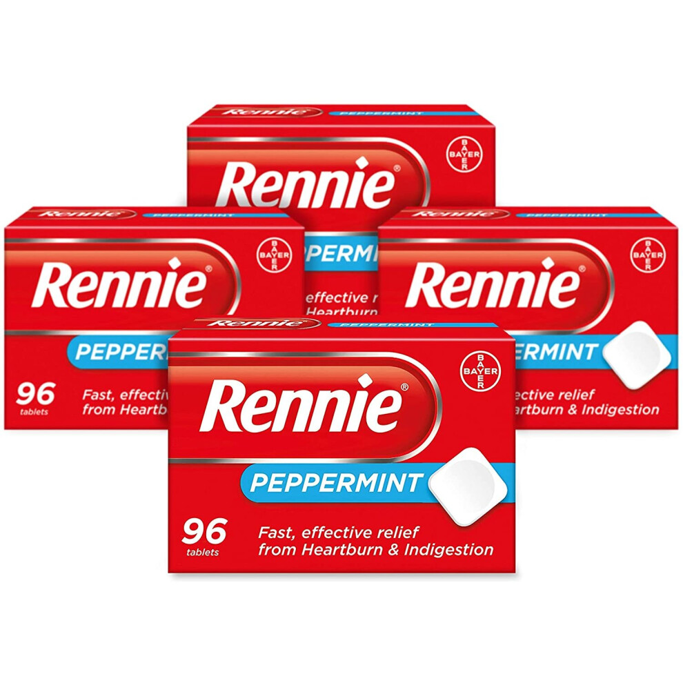 Rennie Antacids, Peppermint Flavour Heartburn Relief And Indigestion Tablets, Fast And Effective Relief For Acid Reflux, 4 Packs Of 384 Tablets