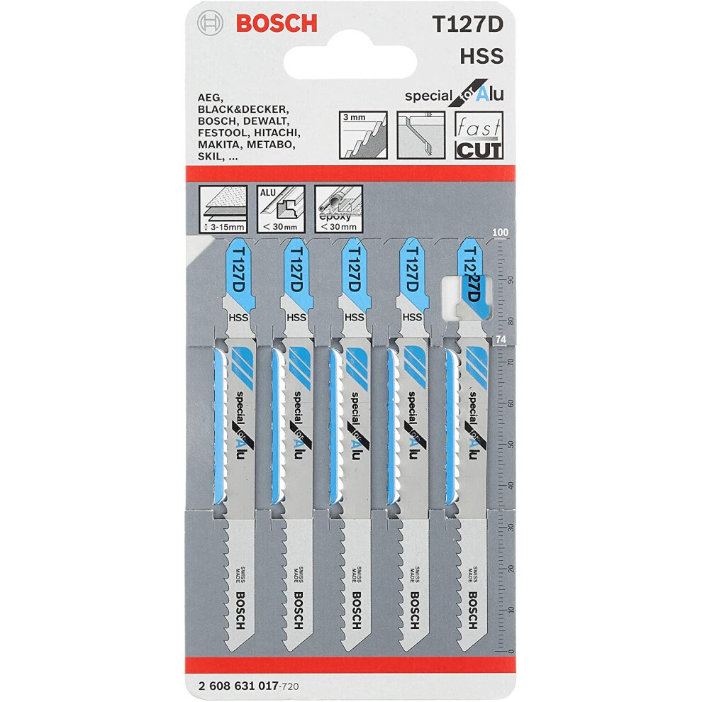 Bosch 2608631017 Aluminium Cutting Jigsaw Blades, 3mm - 15mm, Grey