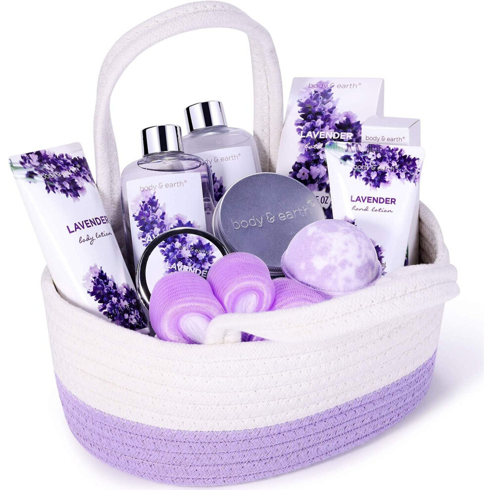BODY & EARTH Bath Spa Gift Set for Women - Gift Basket 10 Pcs Lavender Scented Bath and Body Set for Women, Contains Shower Gel, Bubble Bath, Body Lot
