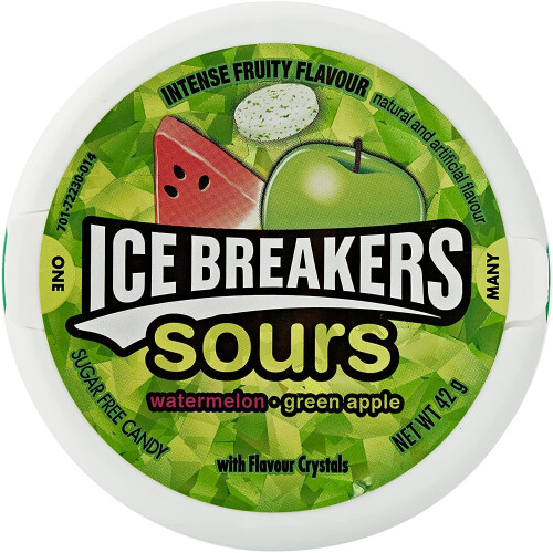 Ice Breakers Sours, Sugar Free Mints, Watermelon and Green Apple, 42 g