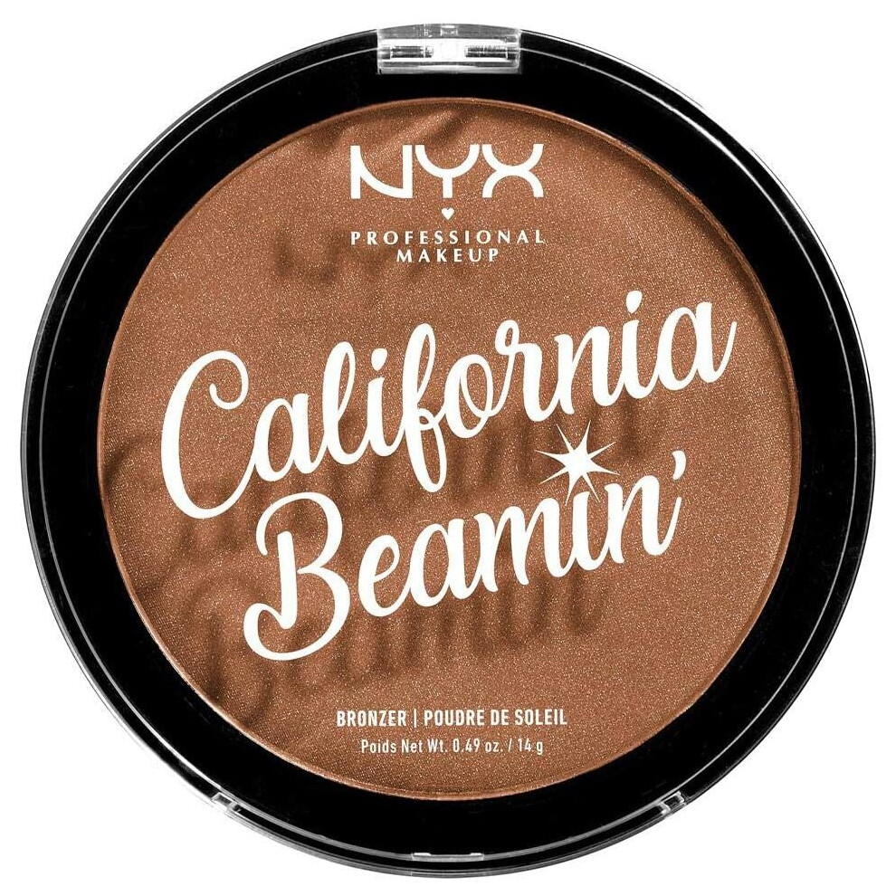 NYX Professional Makeup California Beamin' Face and Body Bronzer, Shimmery Pressed Powder, Large Format, Vegan Formula, Satin Finish, 14 g, Shade: Sun