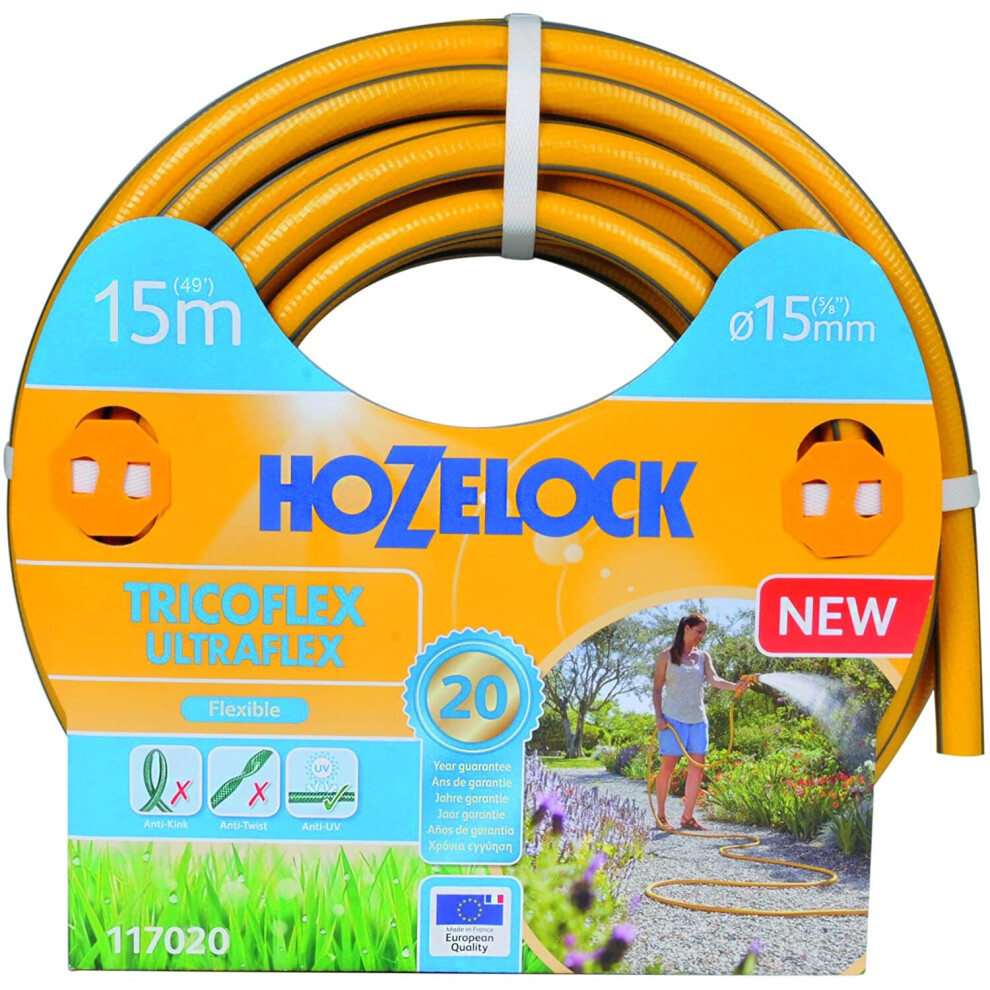 Hozelock Tricoflex 117020 Garden Hose Ultraflex, Yellow