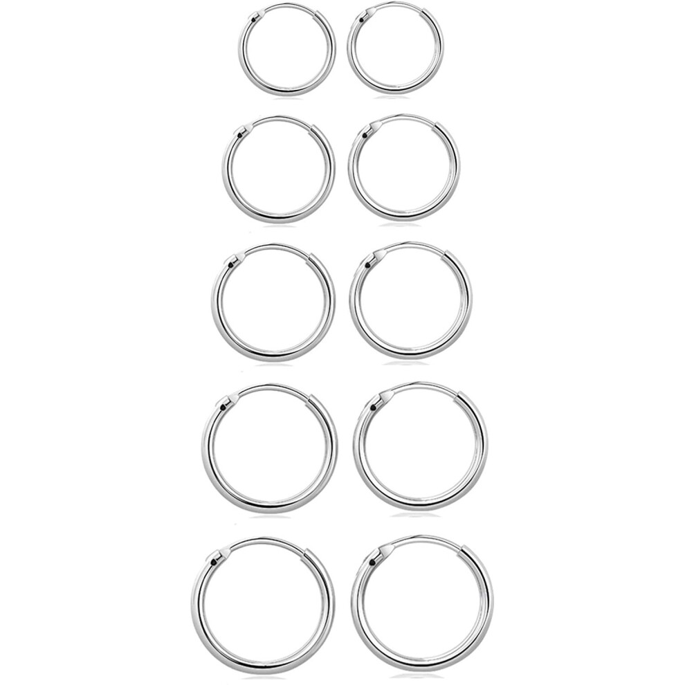 Photos - Earrings Elicola Set of 5 Pairs of Hoops in 925 Sterling for Women Men Small Round Mini Sleeper Cartilage Hypoaller
