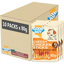 Good Boy - Cheesy Chicken Sticks - Dog Treats - Made With 100% Natural Chicken Breast Meat - 80 Grams ? - Low Fat Dog Treats - Case of 10