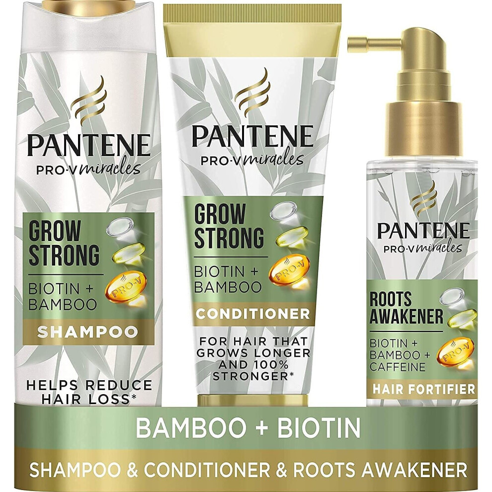 Pantene Grow Strong Shampoo and Hair Conditioner Sets with Biotin, Bamboo & Caffeine, Hair Loss Treatment Set with Hair Growth Shampoo, Hair Condition