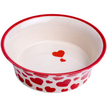Petface Red Hearts Flared Ceramic Bowl for Cats - Durable Hand-Painted Stoneware, Spill-Resistant Rim Keeps Food & Water Cooler