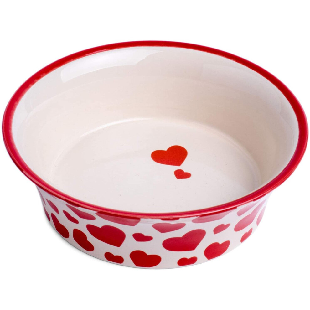 Petface Red Hearts Flared Ceramic Bowl for Cats