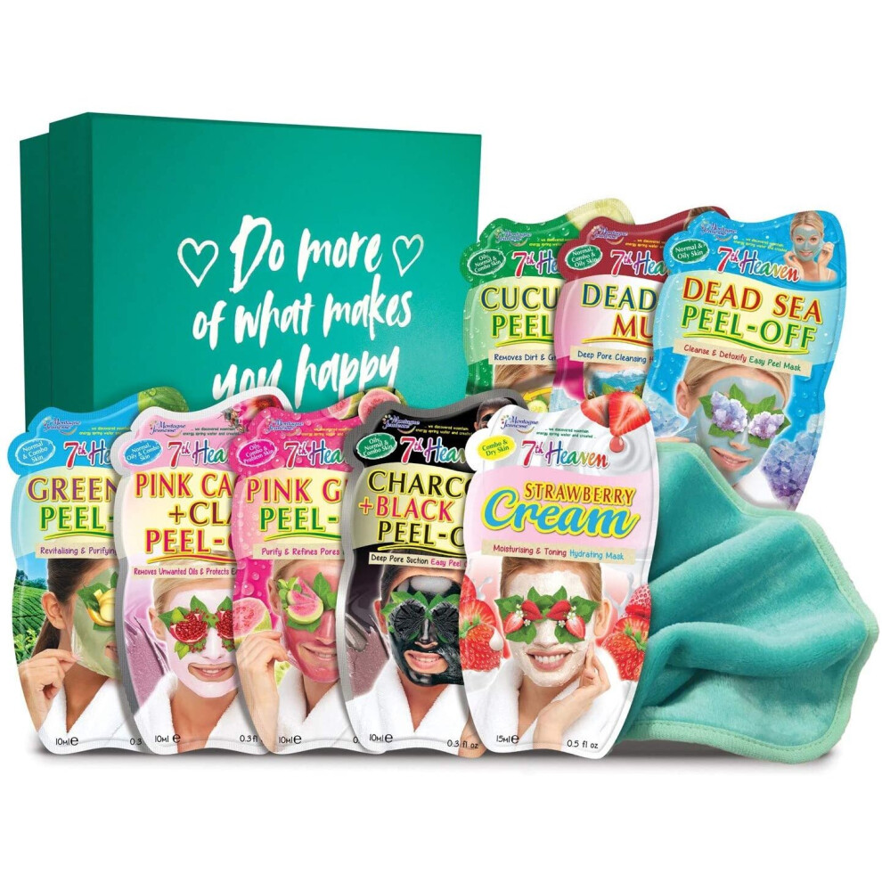 7Th Heaven Beauty Box Of Treats Gift Pack With 8 Facial Skincare Masks - Includes A Decorated Keepsake Box And Cleansing Face Cloth