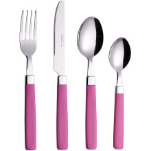 EXZACT 16pcs Cutlery Set Stainless Steel - Coloured Handles - 4 Forks, 4 Knives, 4 Table Spoons, 4 Tea Spoons - WF23 Pink