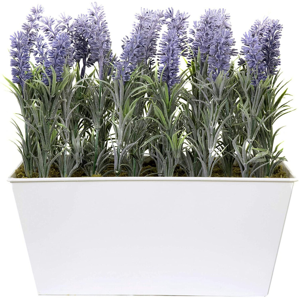 Greenbrokers Lavender/White Artificial In Tin Planter (Window Box) 30Cm