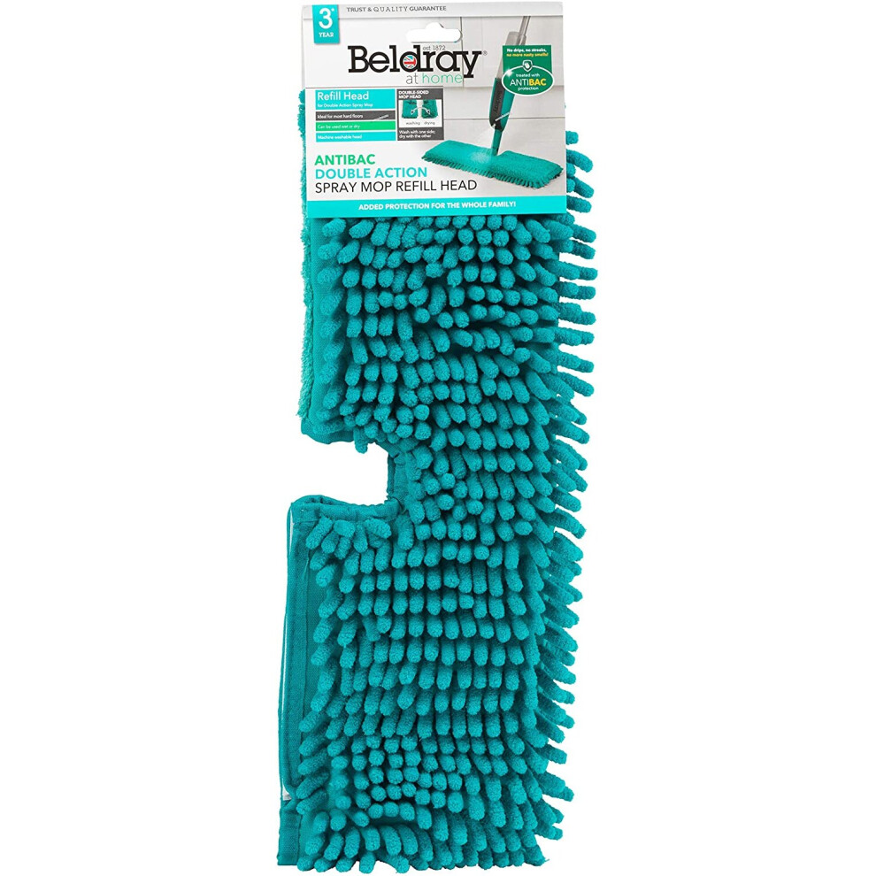 Beldray LA080196UFEU7 Double Sided Spray Mop Head Refill | Treated with Anti-Bac Protection | Can Be Used Wet or Dry, Turquoise, 41 x 13 cm