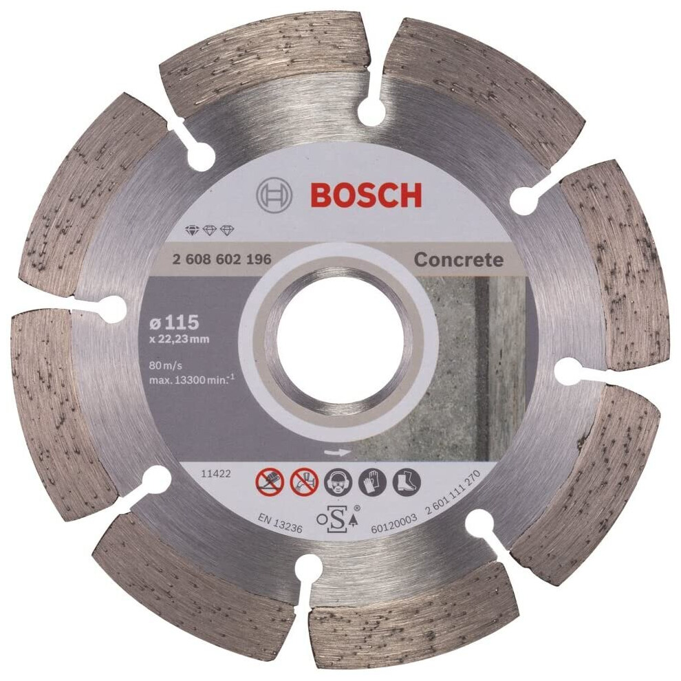 Bosch 2608602196 Concrete Diamond Cutting Disc, 115Mm, 22.23Mm X 1.6Mm X 10Mm, Silver/Grey