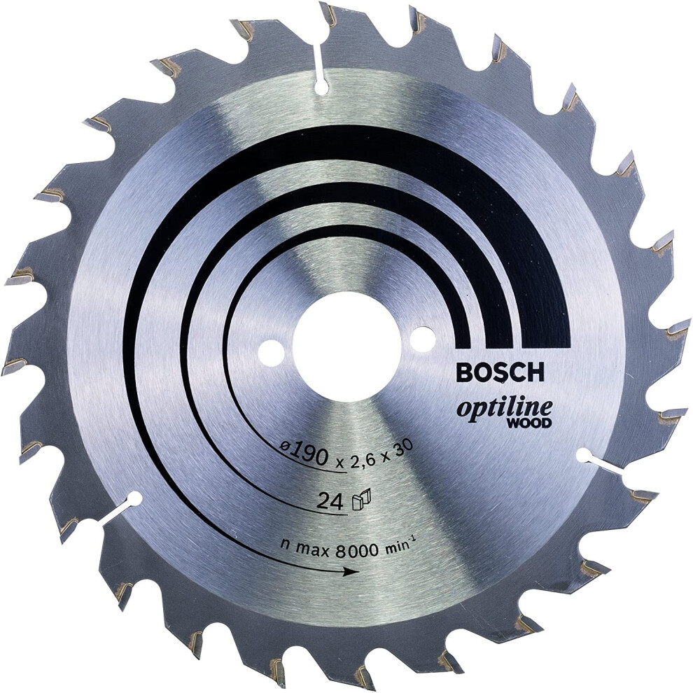 Bosch 2608640615 Optiline Wood Circular Hand Saw Blade, 190mm x 2.6mm x 30mm, 24 Teeth, Silver