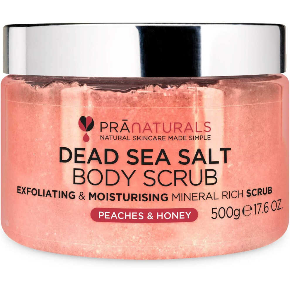 Pranaturals Peach Dead Sea Salt With & Honey Body Scrub 500G Hydrating & Moisturising, With Natural Oils & Minerals, Softening & Nourishing, Sweet
