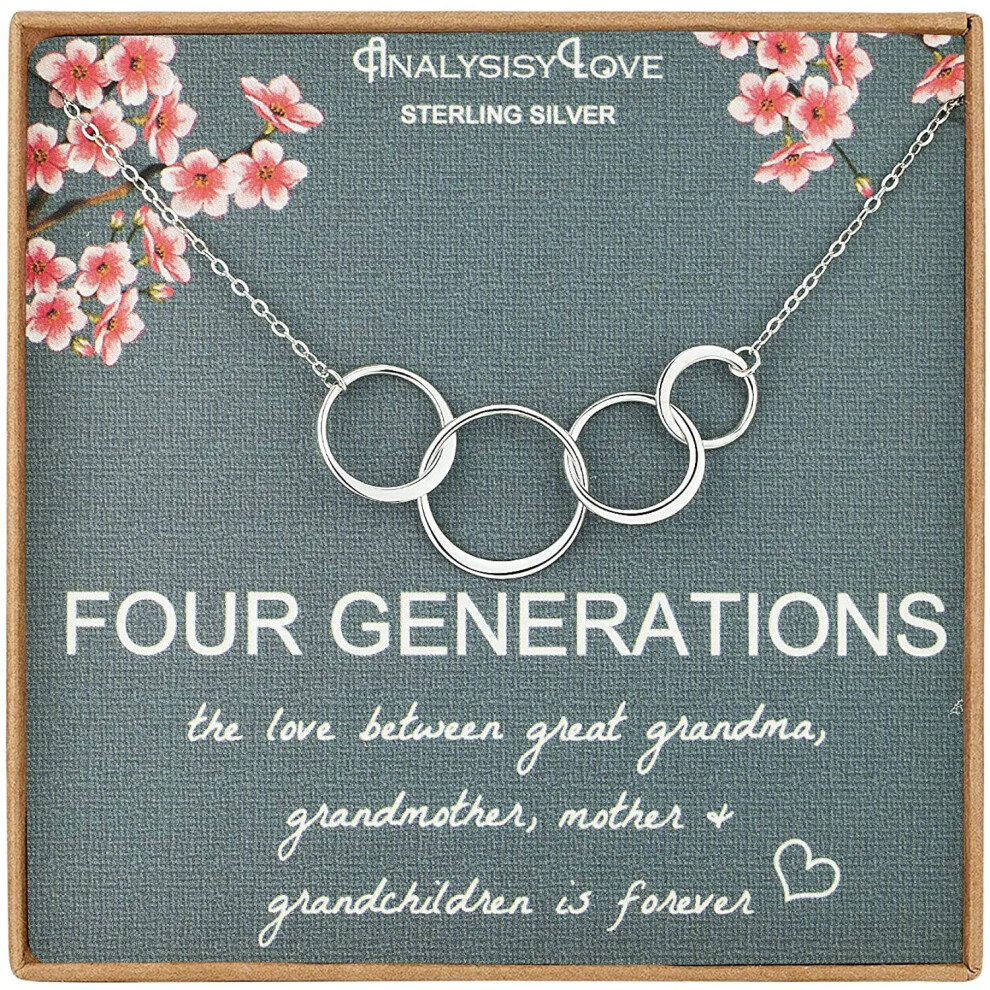Four Generations Necklace for Great Grandma Gifts - Sterling Silver 4 Circle Infinity Necklaces for Women, Mom Gift, Mothers Day Jewelry, Grandmother