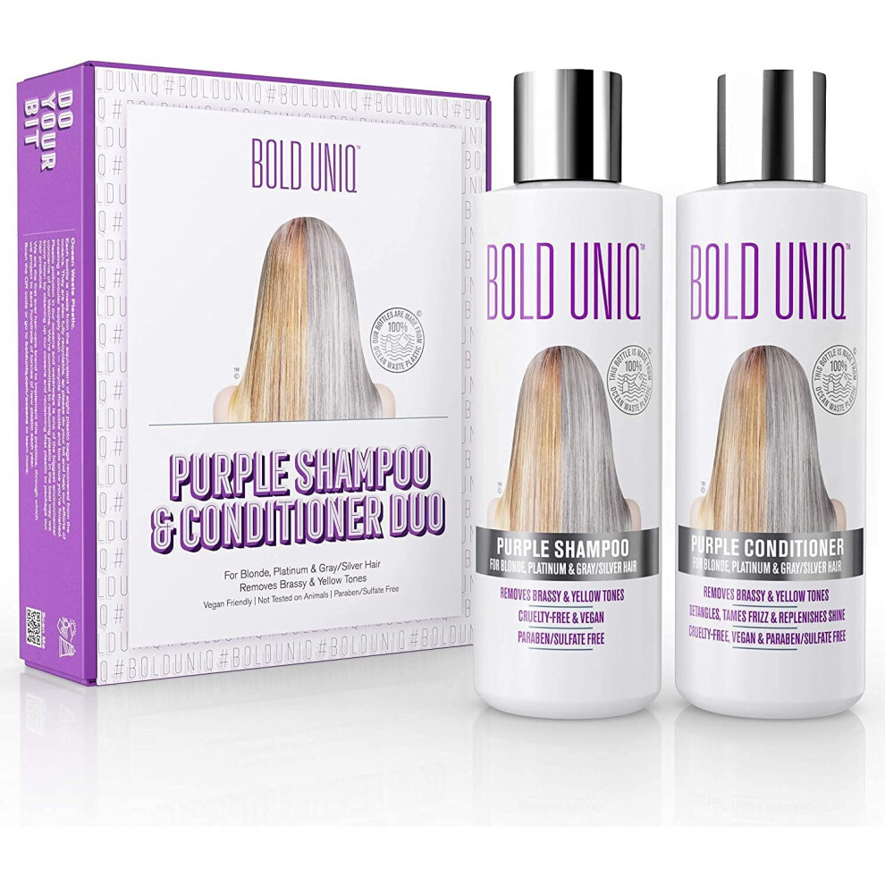 Purple Shampoo & Conditioner Set. Removes Brassy Yellow Tones. Lightens Blonde, Platinum, Ash, Silver & Grays. Moisturizes Dry & Damaged Hair. Paraben