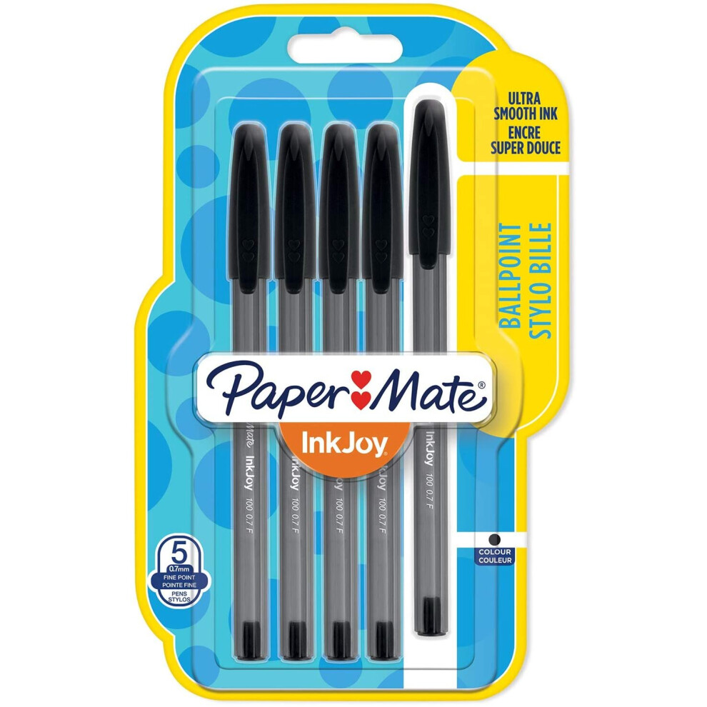 Paper Mate InkJoy 100ST Ballpoint Pens | Fine Point (0.7 mm) | Black | 5 Count