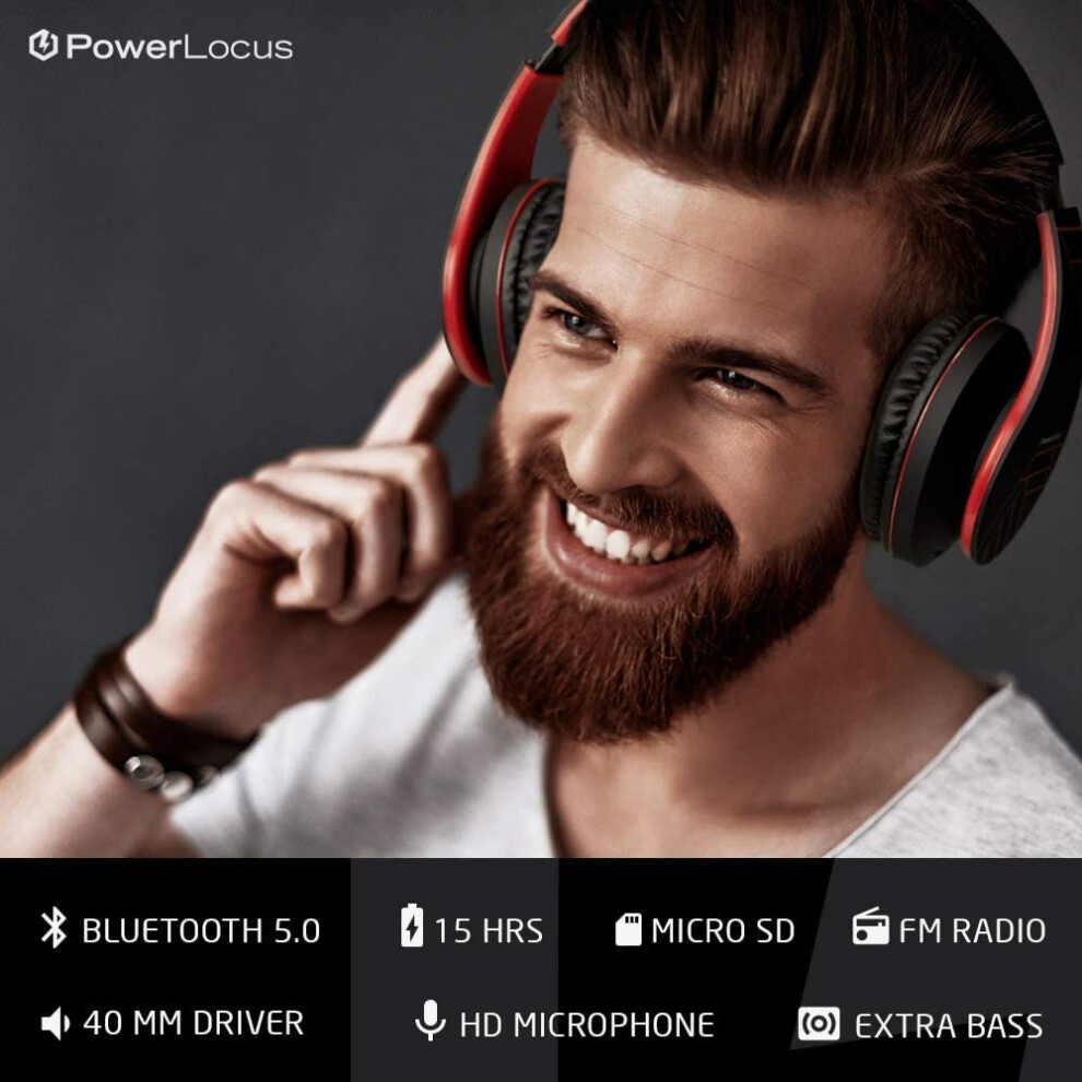 PowerLocus Bluetooth Over Ear Headphones Wireless Stereo Foldable