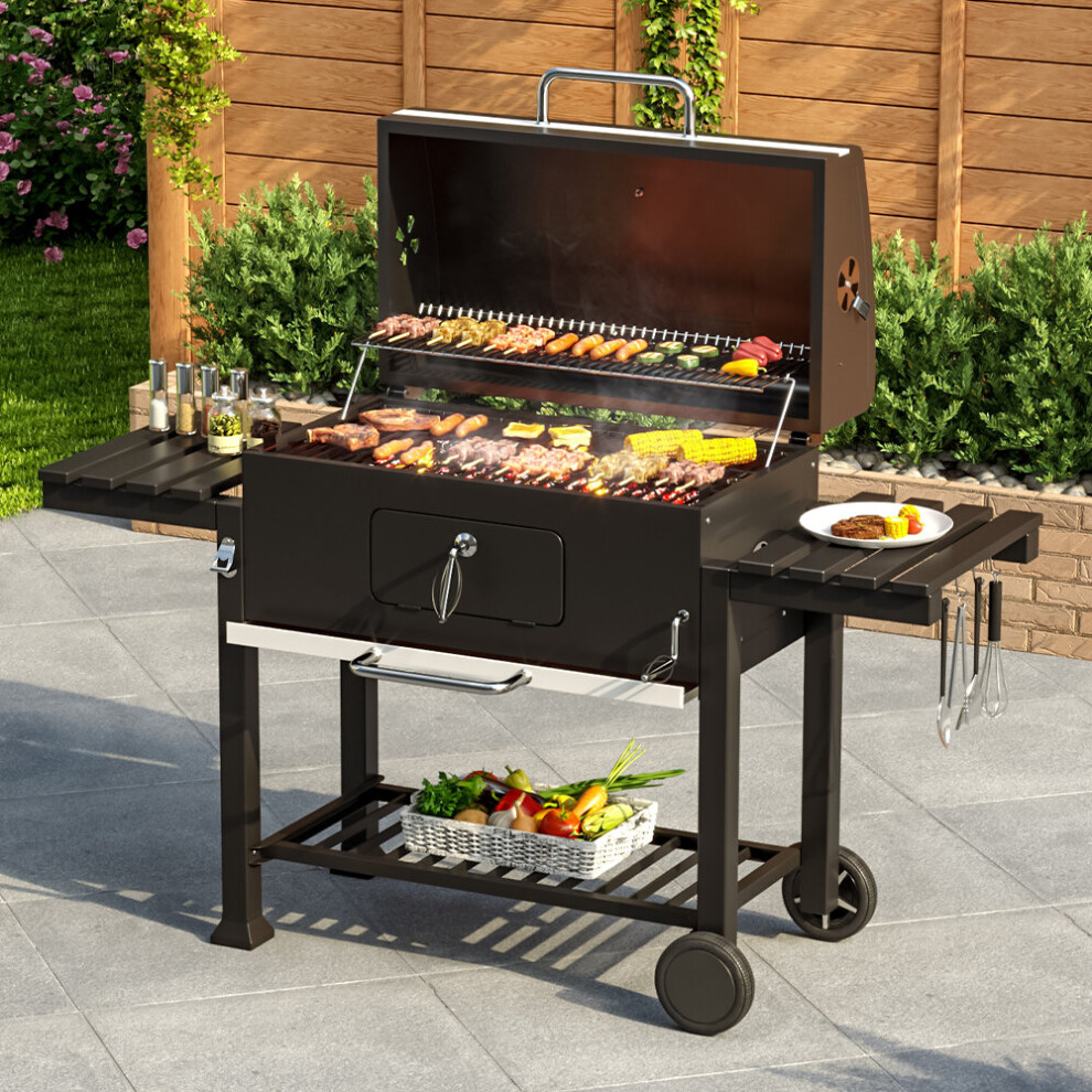 (138x48.5x108cm) BBQ Grills Stove Trolley Barbecue Cart Built in Thermometer with Wheels