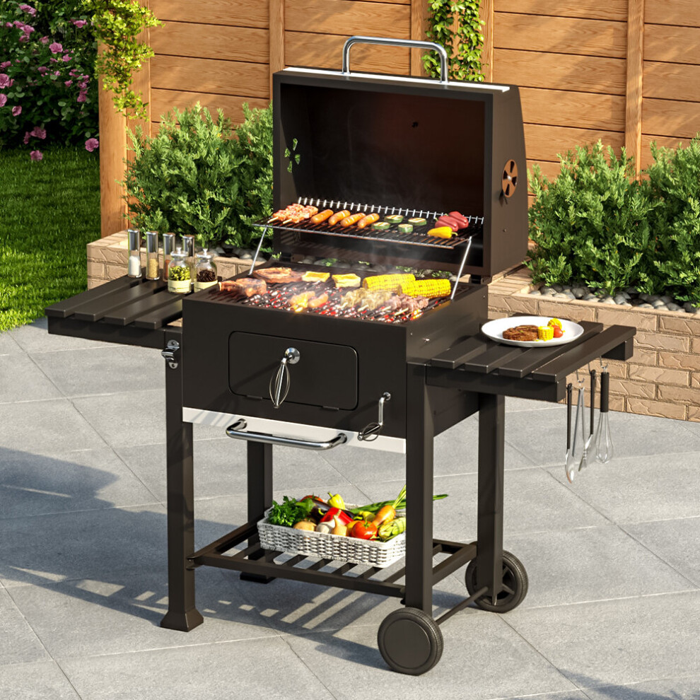 Living And Home (183X40x108cm) Bbq Grills Stove Trolley Barbecue Cart Built In Thermometer With Wheels Black
