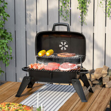 Portable Charcoal BBQ Grill Stove with Foldable Legs - Compact Outdoor Camping Smoker and Grill, Double-Chrome, Adjustable Firepower