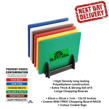 Extra Thick Colour Coded Chopping Board Strong Boards 6pcs - 12x18