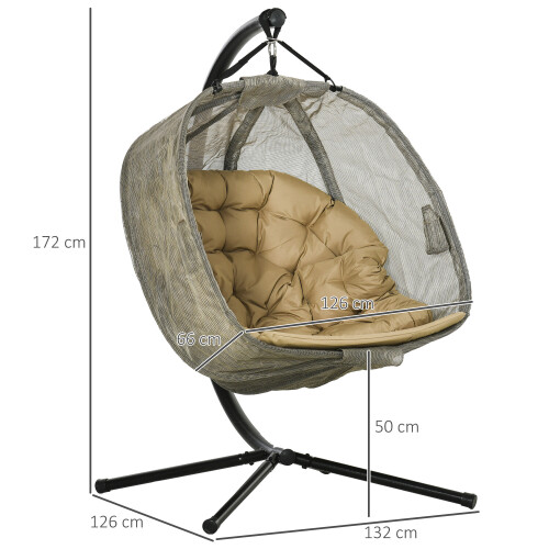 Outsunny Outsunny Double Hanging Egg Chair 2 Seaters Swing Hammock Brown 1