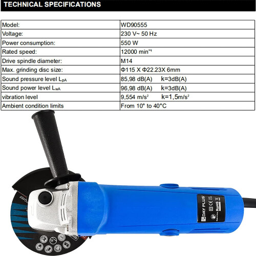 Angle Grinder Tool Electric Grinding Sander Cutting Tool with Protection Switch 900W 12000rpm 2