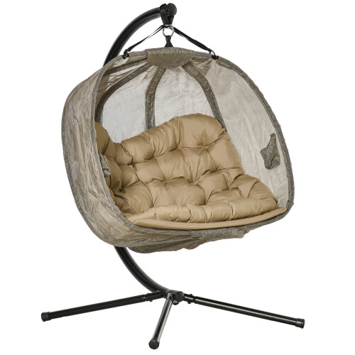 Outsunny Outsunny Double Hanging Egg Chair 2 Seaters Swing Hammock Brown