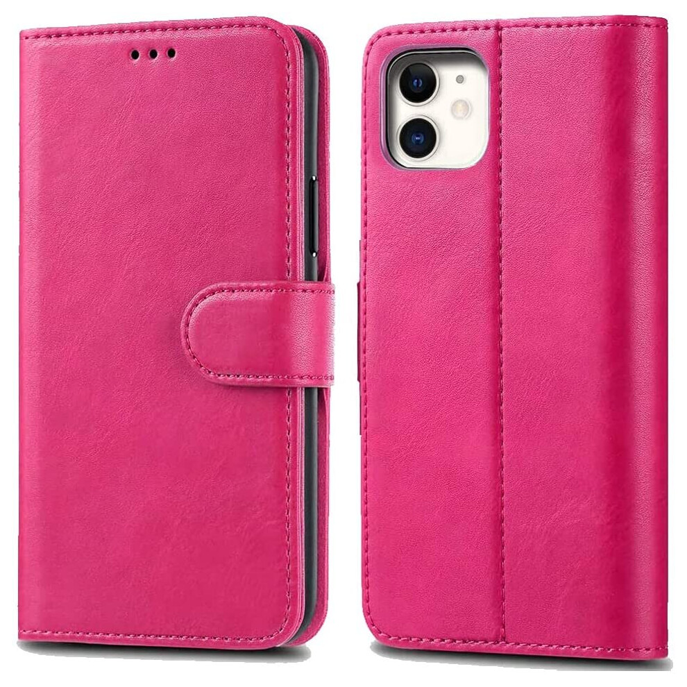 (Pink) For iPhone Leather Flip Folio Wallet Cover Apple iPhone 12 Mini