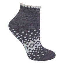 (4-8, Charcoal) Sock Snob - 1 Pack Ladies Thermal Low Cut Wool Non Slip Ankle Slipper Socks