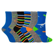 (30-36, Dinosaurier) Sock Snob - 6er Pack Jungen Lustige Socken Witzig | Lässig Reine Baumwolle Socken Gestreift