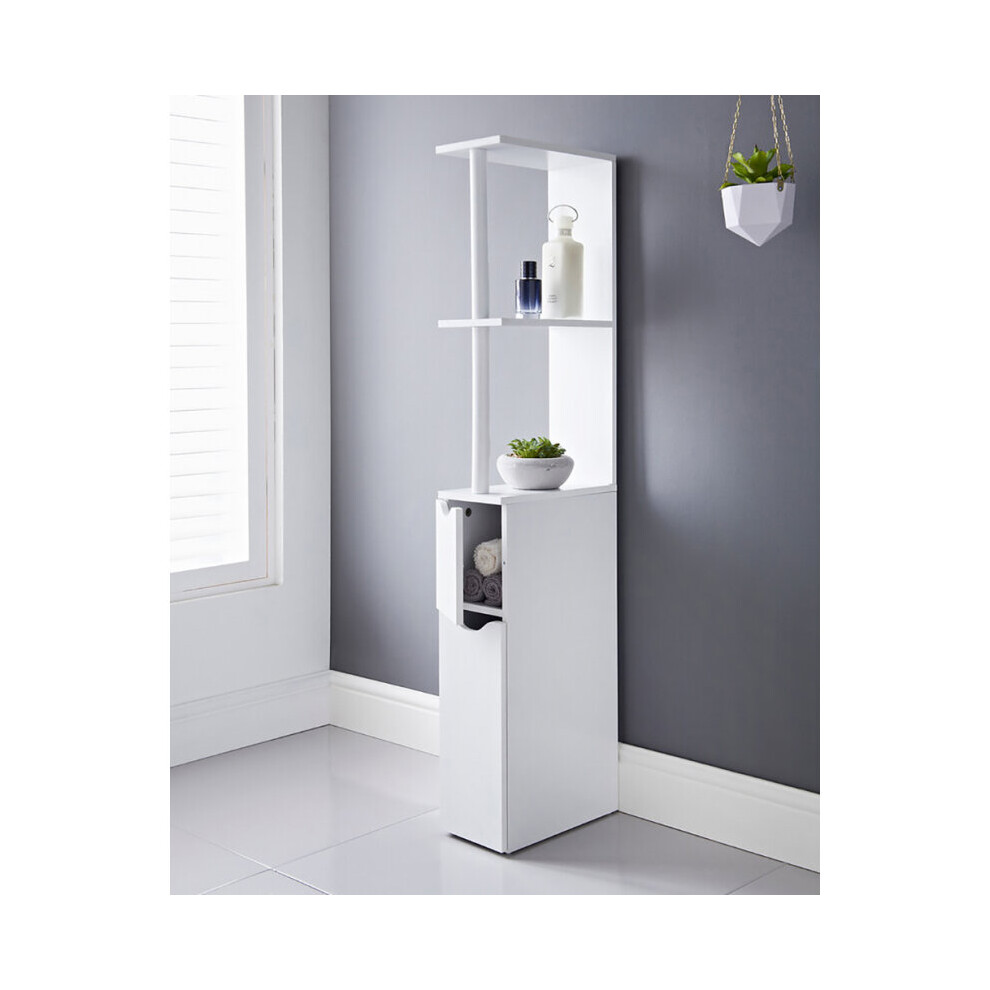 White Bathroom Storage Cabinet Tall Narrow Cupboard Free Standing Furniture Unit G-0497