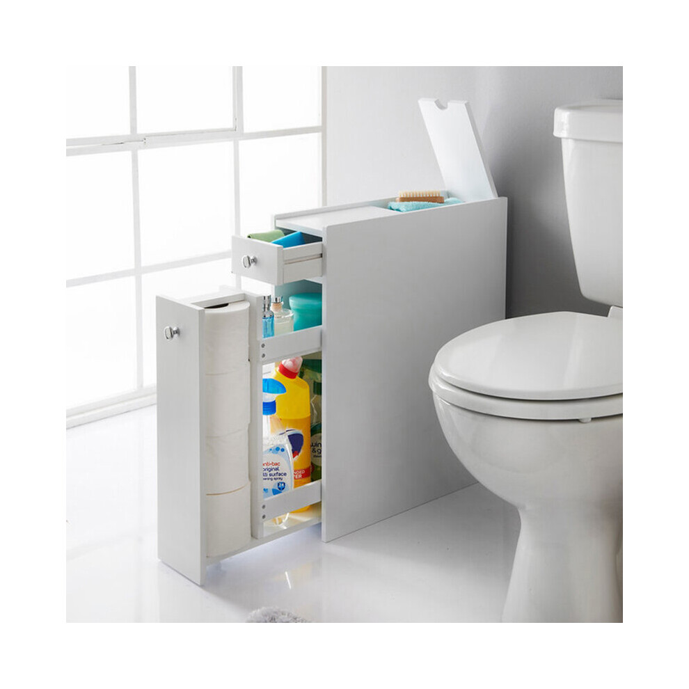White Slim Floor Cabinet Free Standing Toilet Storage Bathroom Unit With Drawers G-0498