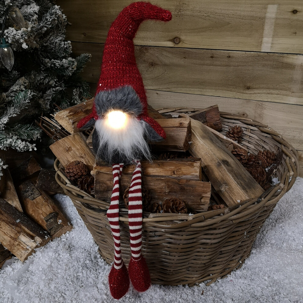 Snow Time 72Cm Lit Plush Christmas Gonk With Dangly Legs & Aviator Hat In Red & Grey