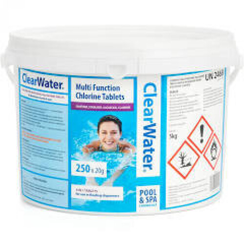 ClearWater Clearwater CH0041 5 kg Multifunction Chlorine Tablets for Pools and Hot Tubs, White, 250 x 20 g