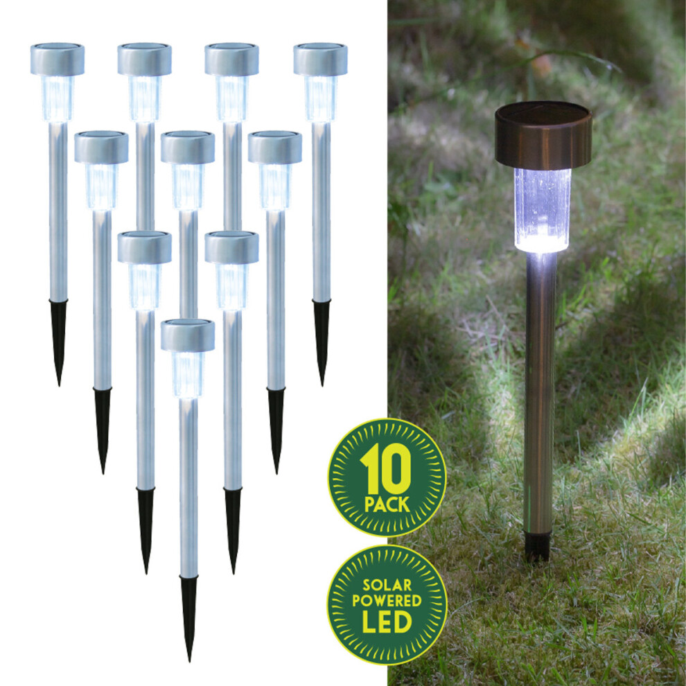 GardenKraft 17680 10-Pack Solar Stake Bollard Lights / Bright White