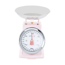 Pastel Pink Kitchen Scale - Retro Stainless Steel, Analog Dial, 3kg Capacity with Bowl