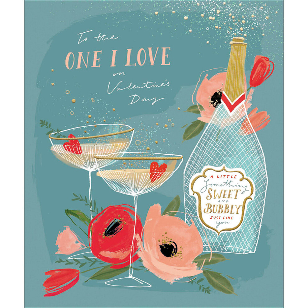 Woodmansterne To The One I Love Bubbly Foiled Valentine's Day Card Valentines Greeting Cards Gold