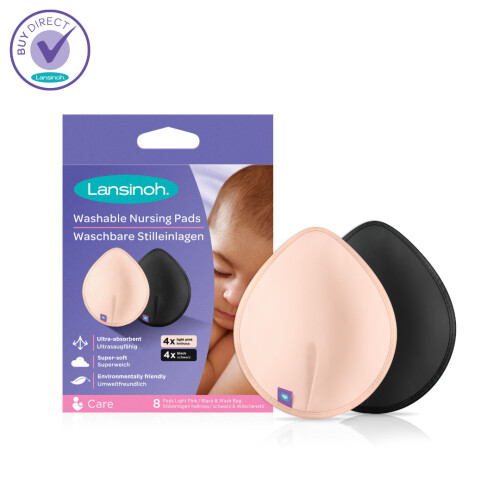 Lansinoh Pack of 8 Washable Nursing Pads - Pink & Black