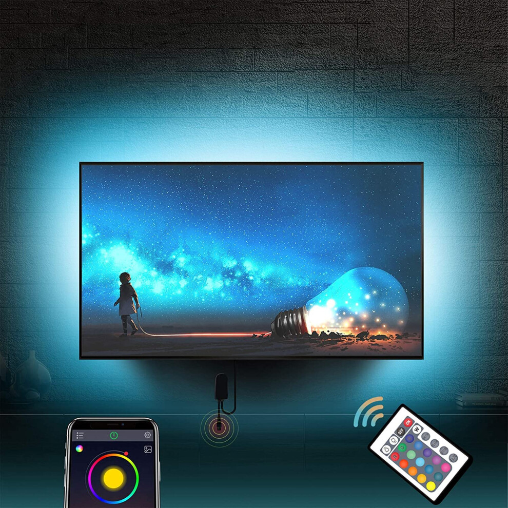 LED TV Backlight Color Changing RGB LED Strip for 55''-70'' TV Mirror, PC, App Control Sync to Music, Bias Lighting, 5050 RGB LED Strips Lights, USB