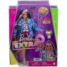 Barbie Extra Puppe mit pinkgestreiften Locken, Kleid und Corgi