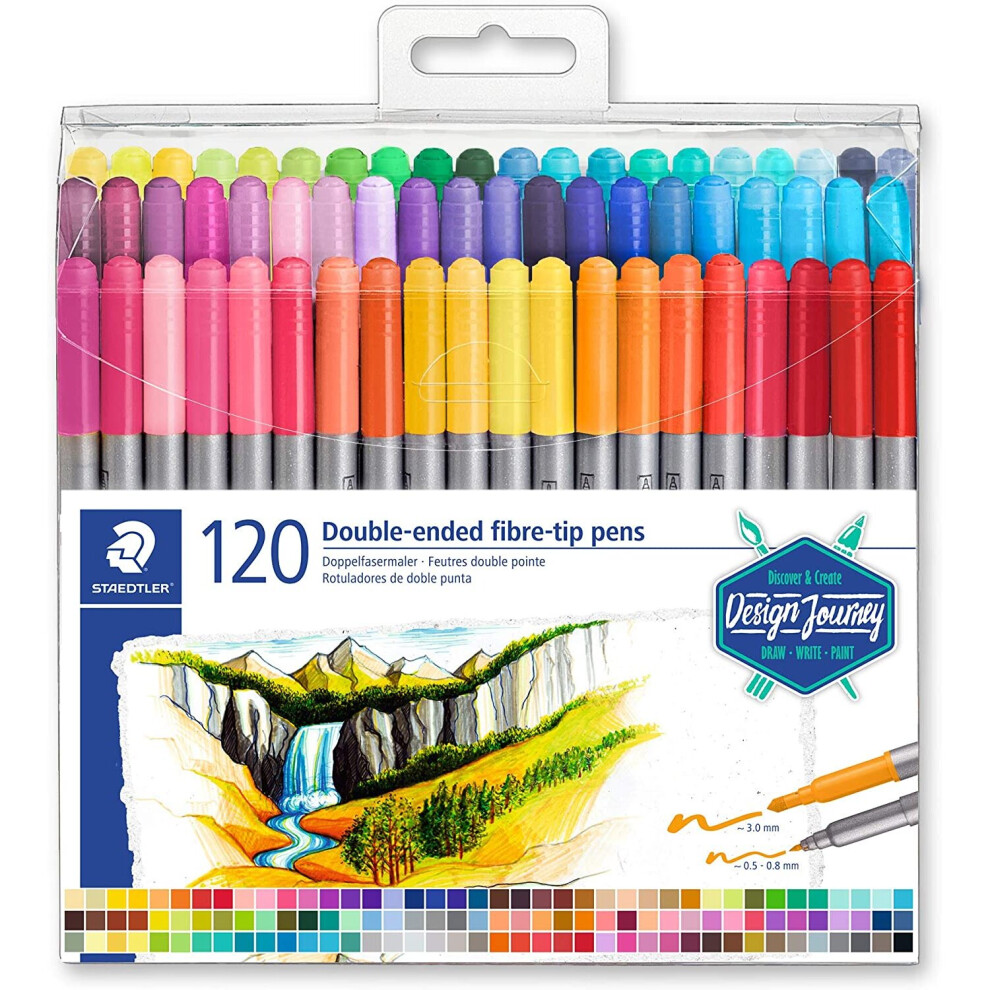 STAEDTLER 3200 TB120 Design Double Ended Fibre Tip Pens Pack of 120